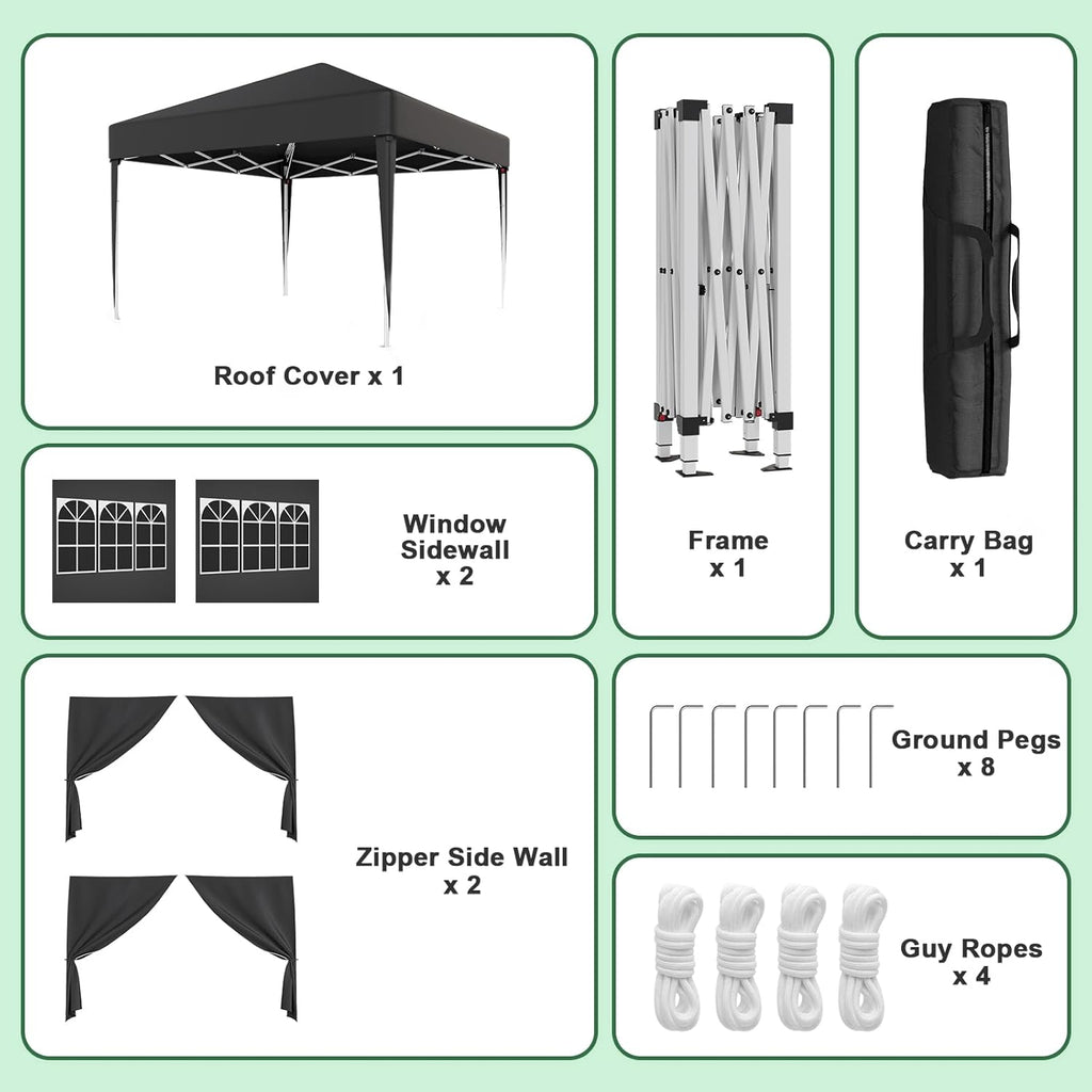 JUMMICO Waterdichte opvouwbare tuinpaviljoen, tuinpaviljoen voor buiten, in hoogte verstelbaar, Barnum UV50+, paviljoen voor kamperen, festivals, strand, tuinen 