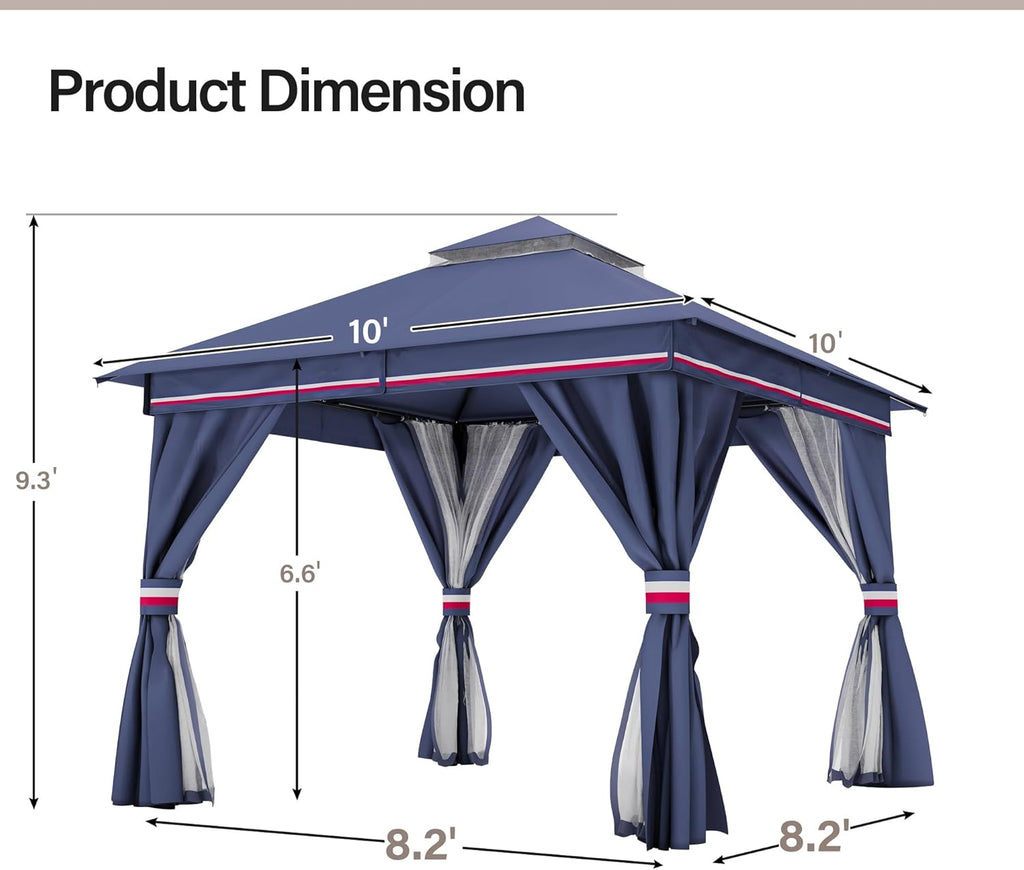 Tente pavillon d'extérieur améliorée à double toit, auvent imperméable UV50+ avec filet et crochets