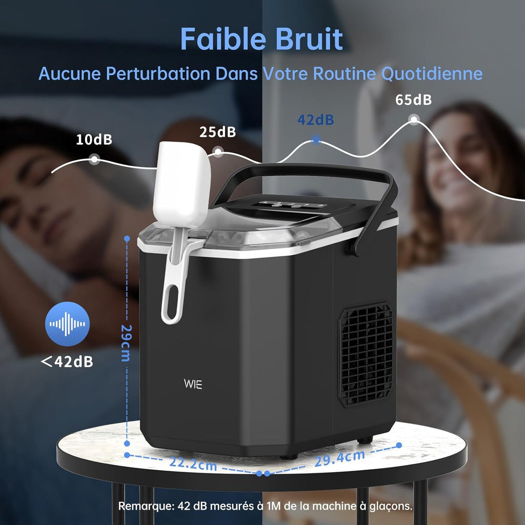 Machine à glaçons 24 heures sur 24, 12 kg, portable, silencieuse, avec pelle à glace et autonettoyante