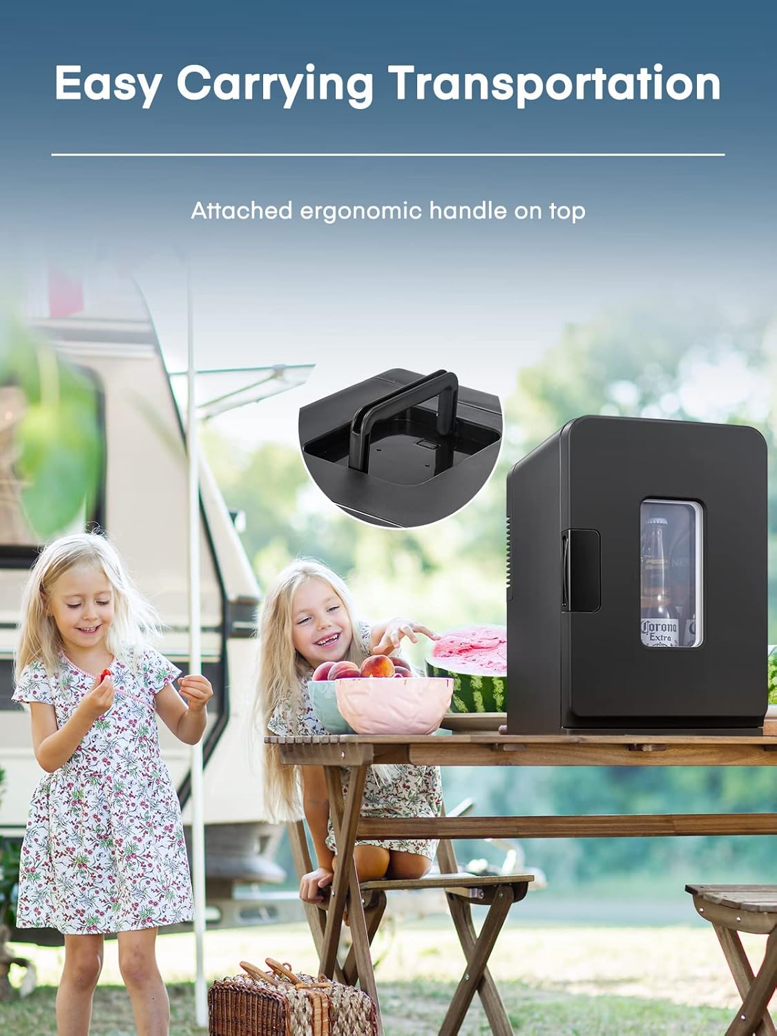 Mini réfrigérateur FOHERE 15 L/21 canettes, petit réfrigérateur portable 240 V/12 V, mode silencieux, fonction chaud/froid, cosmétique noir