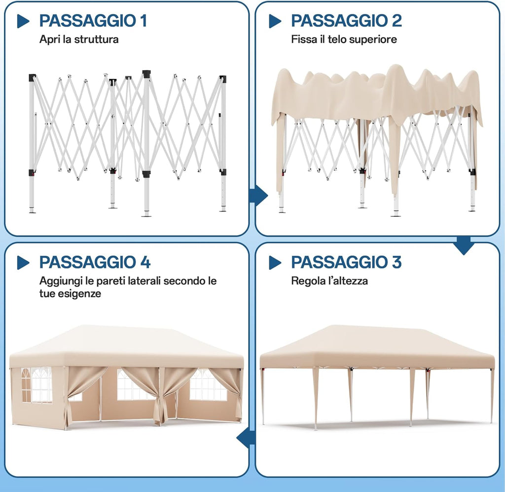 JUMMICO Waterdichte opvouwbare tuinpaviljoen, tuinpaviljoen voor buiten, in hoogte verstelbaar, Barnum UV50+, paviljoen voor kamperen, festivals, strand, tuinen 