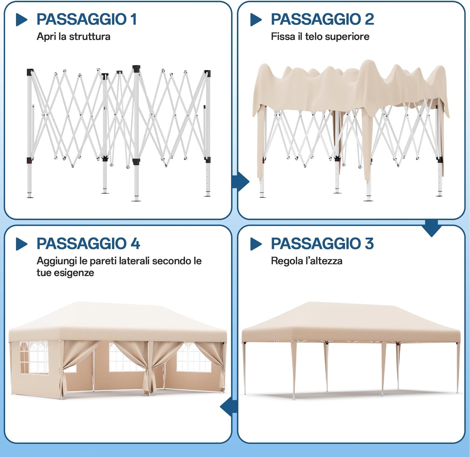JUMMICO Waterdichte opvouwbare tuinpaviljoen, tuinpaviljoen voor buiten, in hoogte verstelbaar, Barnum UV50+, paviljoen voor kamperen, festivals, strand, tuinen 