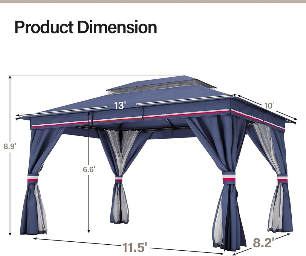 Tente pavillon d'extérieur améliorée à double toit, auvent imperméable UV50+ avec filet et crochets
