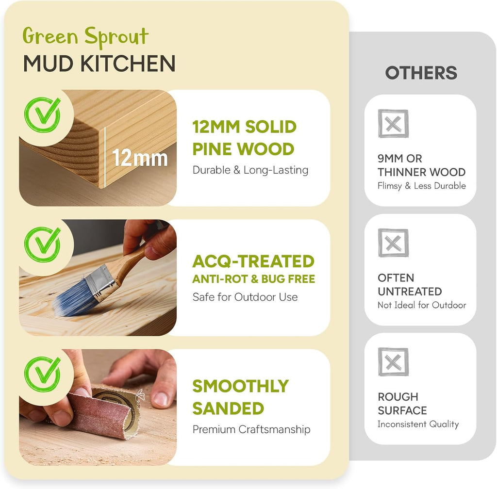 Cuisine extérieure pour enfants, cuisine en bois de luxe pour garçons et filles de 3 à 8 ans, pour jouer à l'intérieur et à l'extérieur, avec évier, casseroles et poêles et accessoires de cuisine