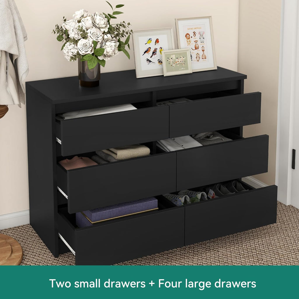 YITAHOME Commode met 6 lades, 100 x 30 x 70 cm, moderne slaapkamerkast, gemaakt van duurzaam MDF en spaanplaat, ideaal voor kleding en dagelijkse benodigdheden, zwart 