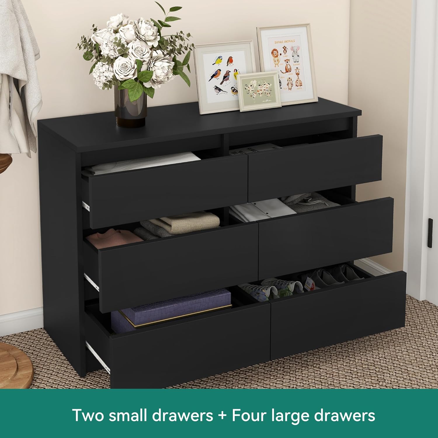 YITAHOME Commode met 6 lades, 100 x 30 x 70 cm, moderne slaapkamerkast, gemaakt van duurzaam MDF en spaanplaat, ideaal voor kleding en dagelijkse benodigdheden, zwart 