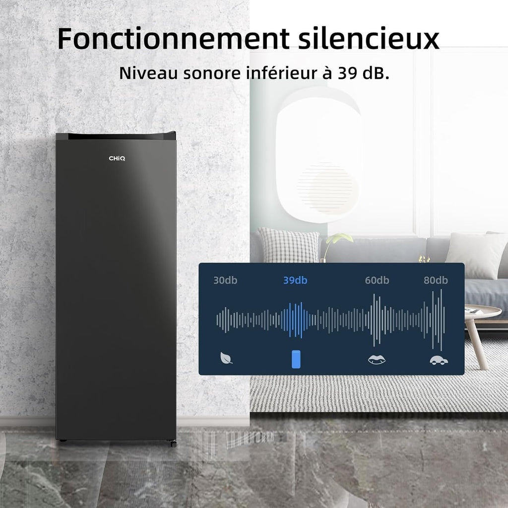CHiQ Congélateur d'une capacité de 145 L, Congélation rapide, Thermostat réglable Silencieux Porte réversible, Noir, Classe énergétique E