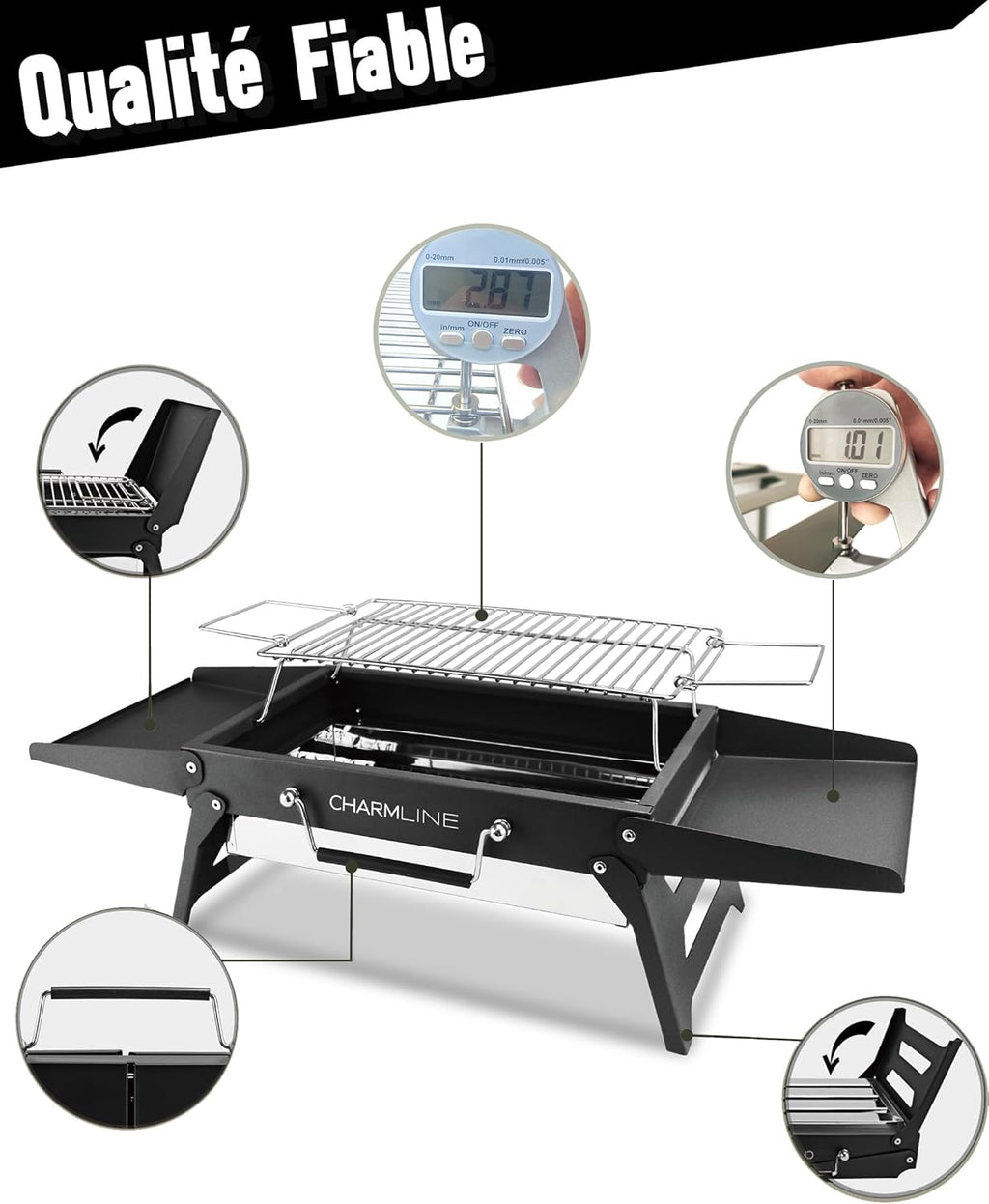 Barbecue portable compact au charbon de bois pour l'extérieur, 34 x 23 cm