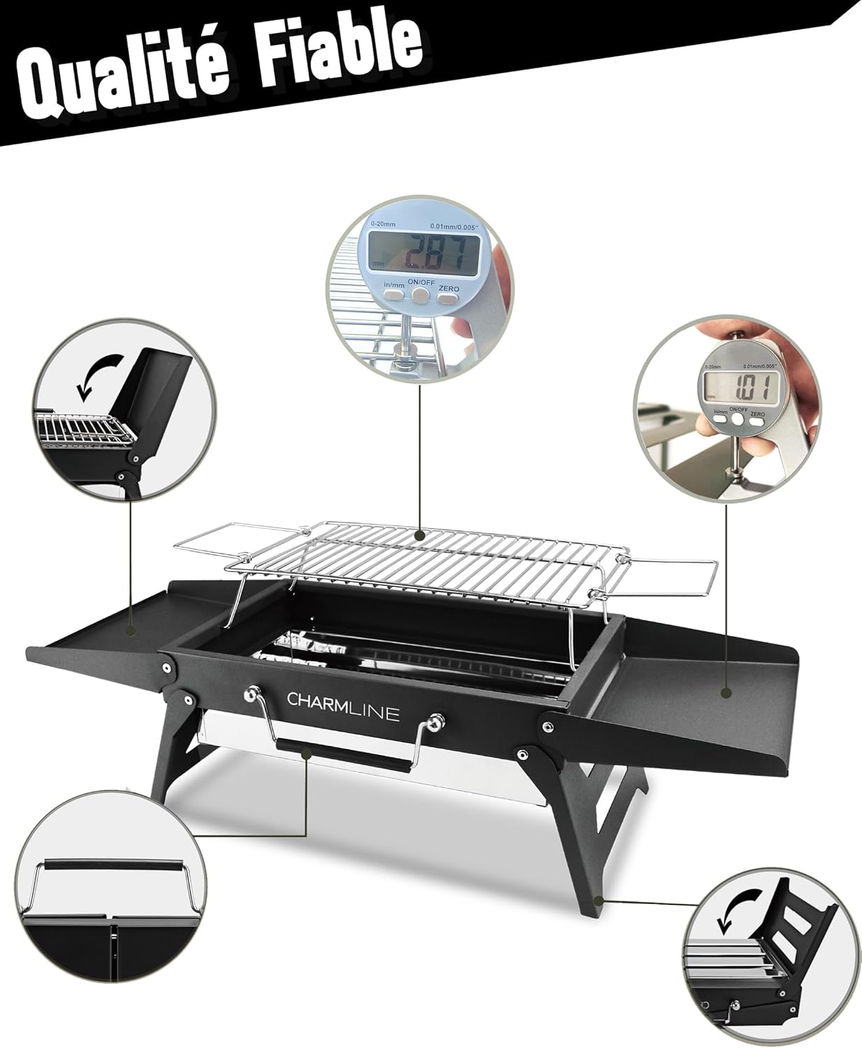 Barbecue portable compact au charbon de bois pour l'extérieur, 34 x 23 cm