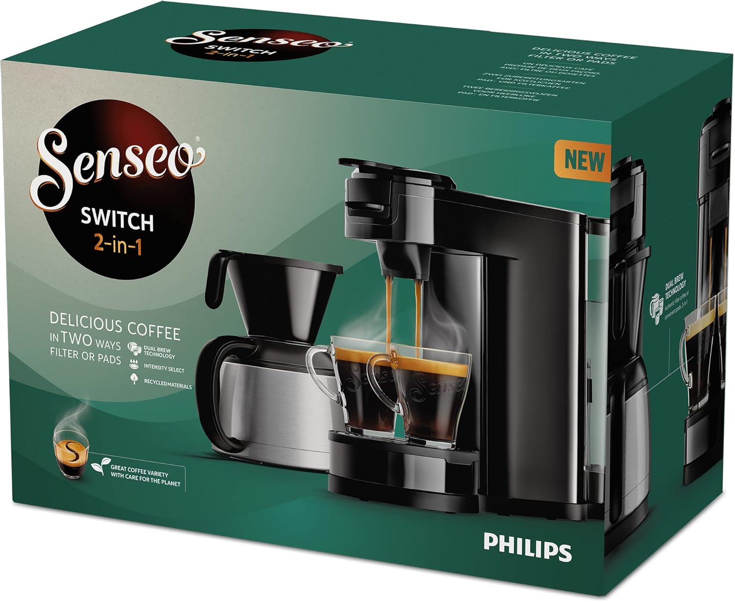 Philips Senseo Switch Machine à Café à Dosettes et Filtre - Technologie 2 en 1, Réservoir d'Eau de 1 L, 7 Tasses en une Seule Fois, Couleur Blanc Titane (HD6592/05)