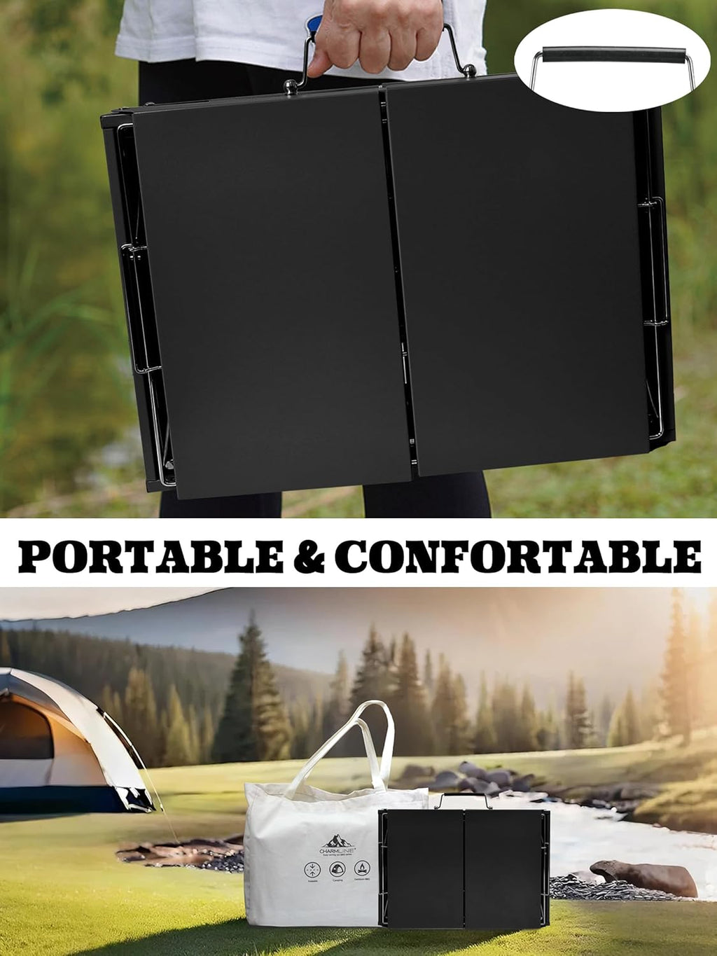 Barbecue portable compact au charbon de bois pour l'extérieur, 34 x 23 cm