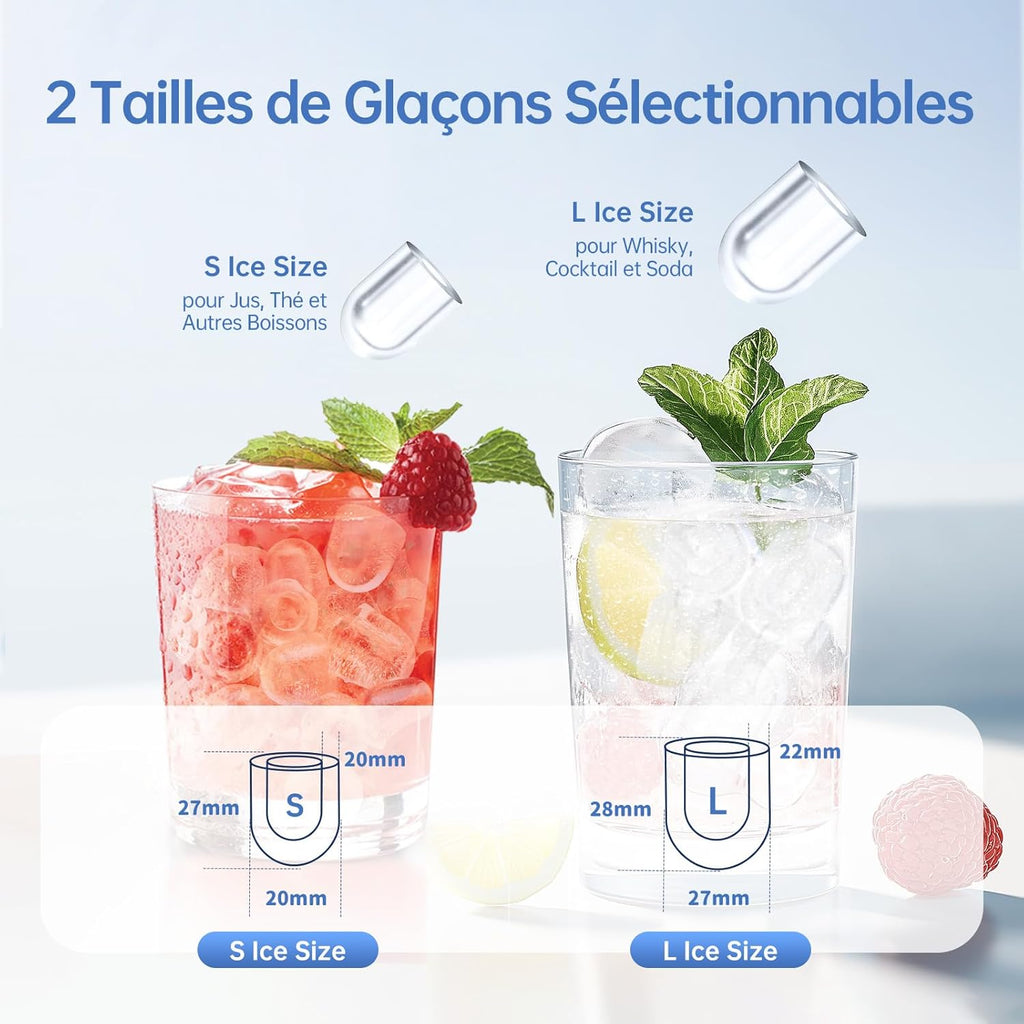 Machine à glaçons 24 heures sur 24, 12 kg, portable, silencieuse, avec pelle à glace et autonettoyante
