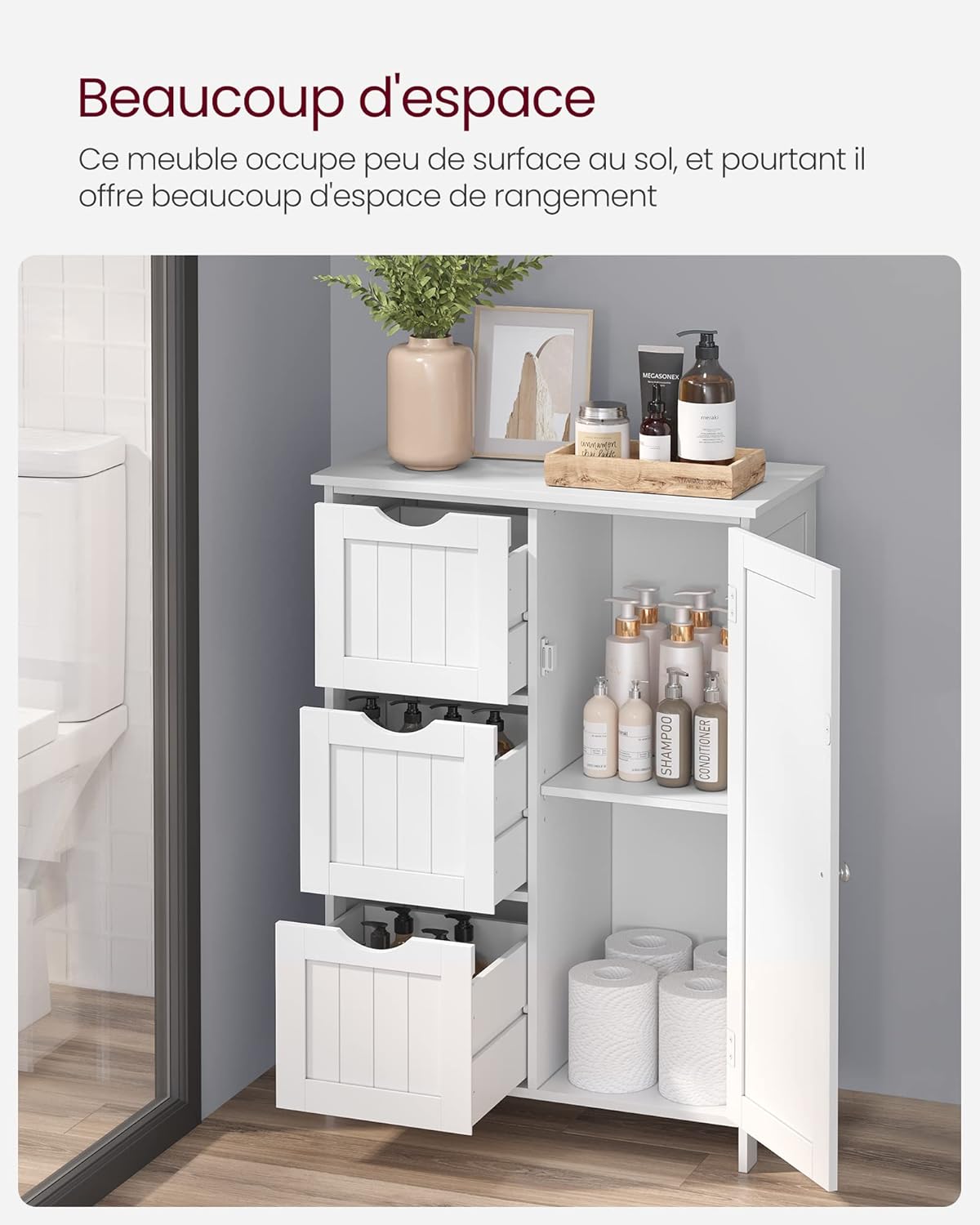 VASAGLE LHC041C02 Armoire de rangement pour salle de bain avec porte et étagères réglables