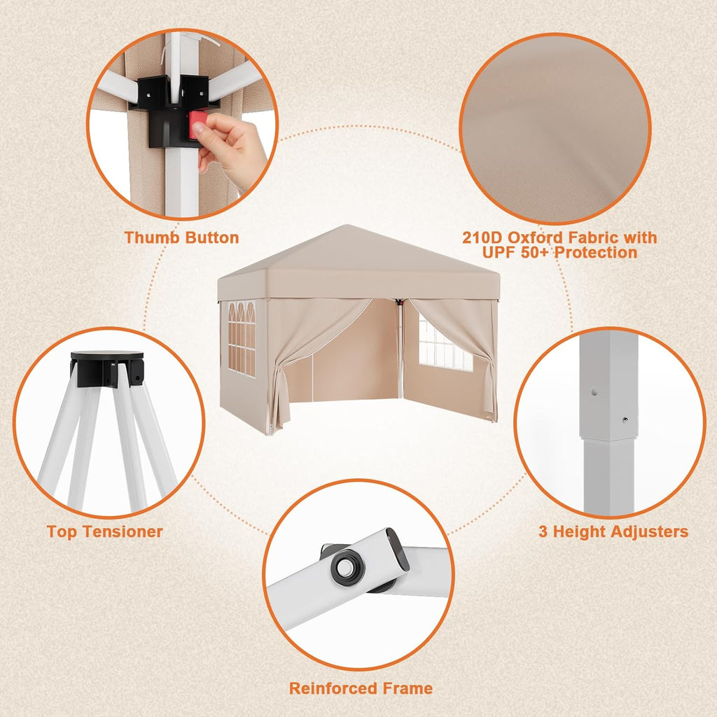 JUMMICO Waterdichte opvouwbare tuinpaviljoen, tuinpaviljoen voor buiten, in hoogte verstelbaar, Barnum UV50+, paviljoen voor kamperen, festivals, strand, tuinen 