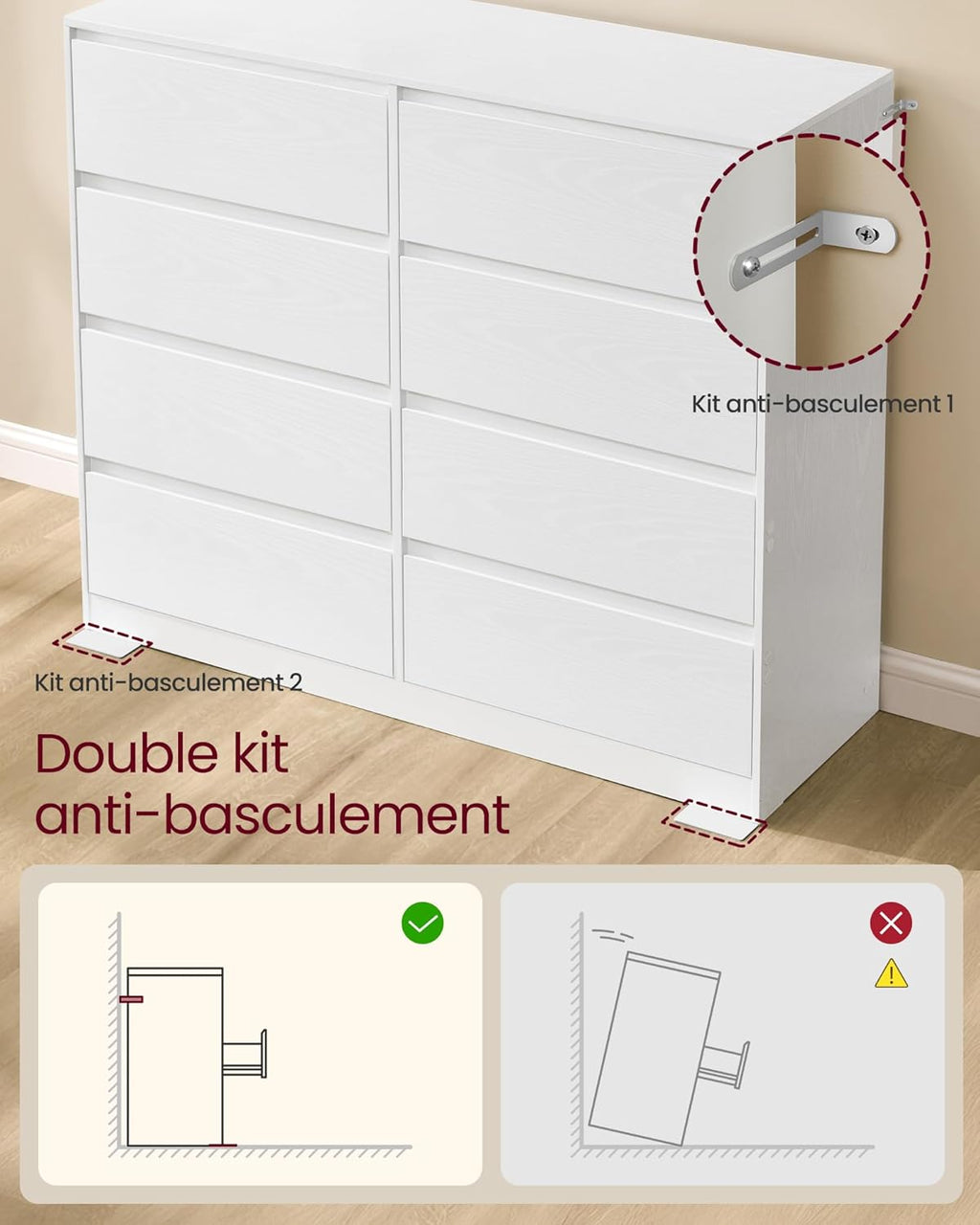 VASAGLE Kailyn Collection - Commode de Chambre à Coucher Armoire de Rangement 6 Tiroirs