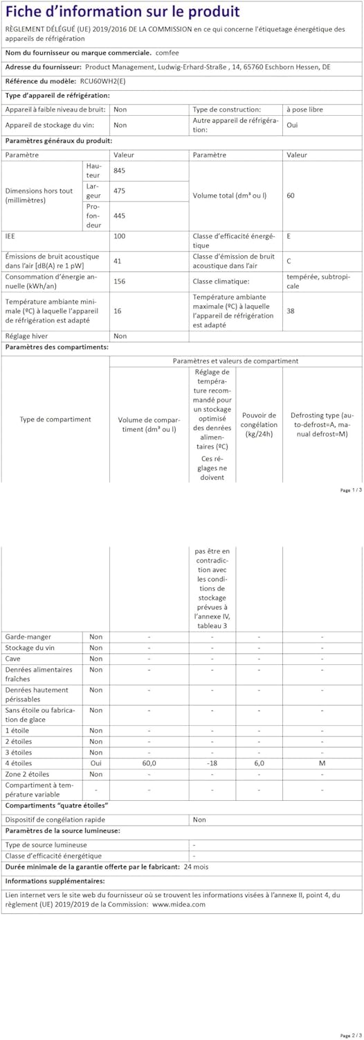 COMFEE' RCU40WH2(E) 31L Mini Congélateur, Porte Réversible, 4 Étoiles, Silencieux, pratique dans le Bureau, l'Hôtel et la Maison, Blanc