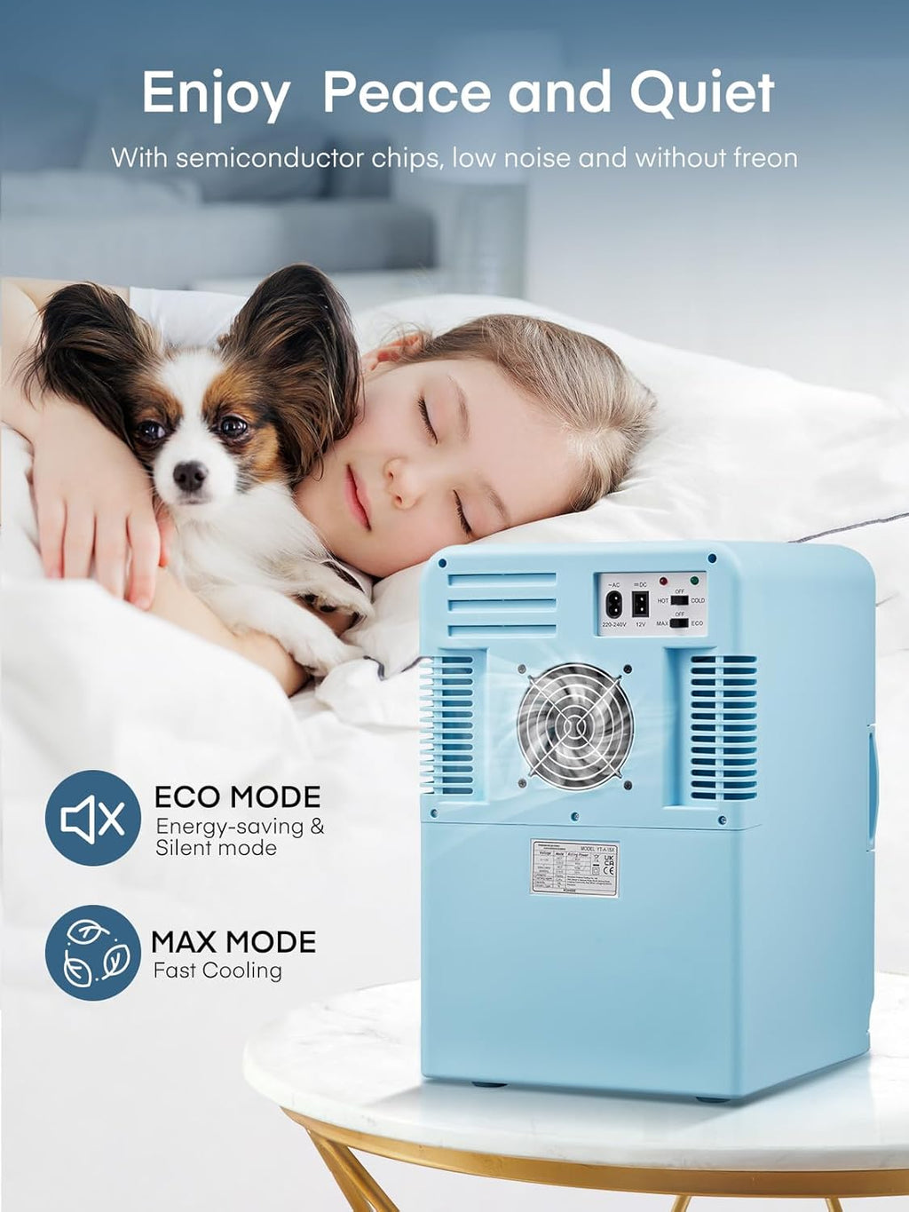 Mini réfrigérateur FOHERE 15 L/21 canettes, petit réfrigérateur portable 240 V/12 V, mode silencieux, fonction chaud/froid, cosmétique noir