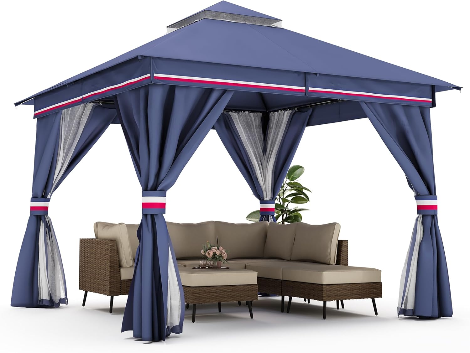 Tente pavillon d'extérieur améliorée à double toit, auvent imperméable UV50+ avec filet et crochets