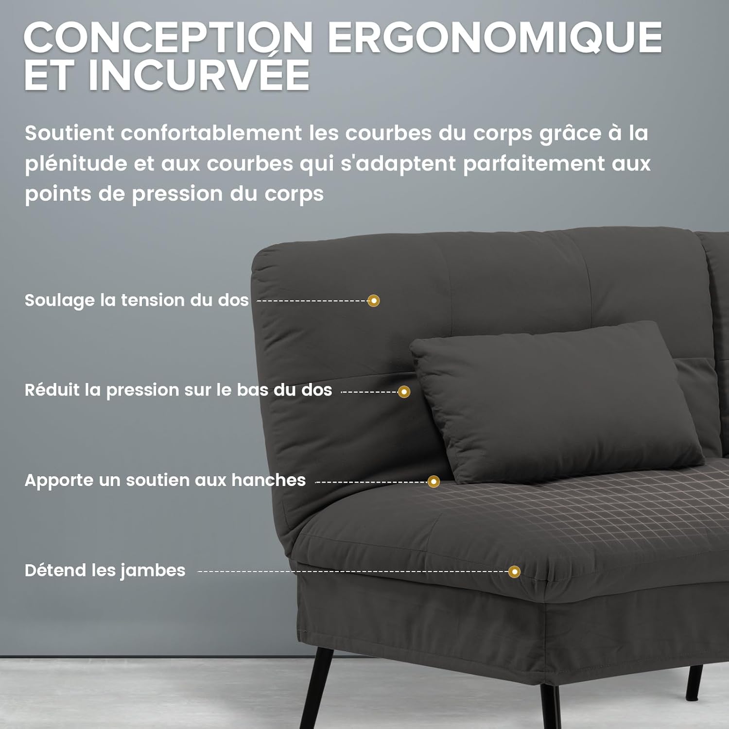 COMHOMA Slaapbank met slaapfunctie - Omvormbare futonhoes - Hoekbank - 3-zits gastenbank - met verstelbare stoffen rugleuning - Grijs 