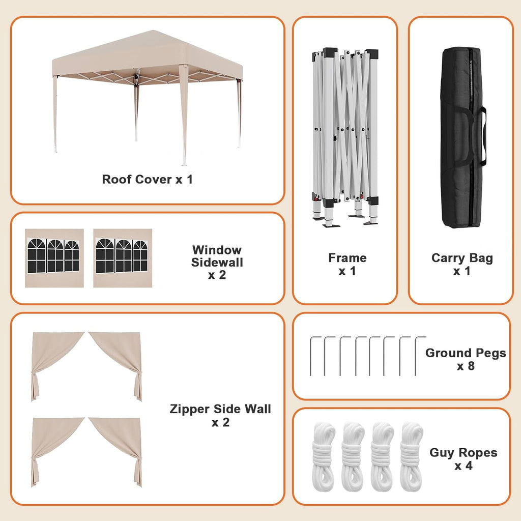 JUMMICO Waterdichte opvouwbare tuinpaviljoen, tuinpaviljoen voor buiten, in hoogte verstelbaar, Barnum UV50+, paviljoen voor kamperen, festivals, strand, tuinen 