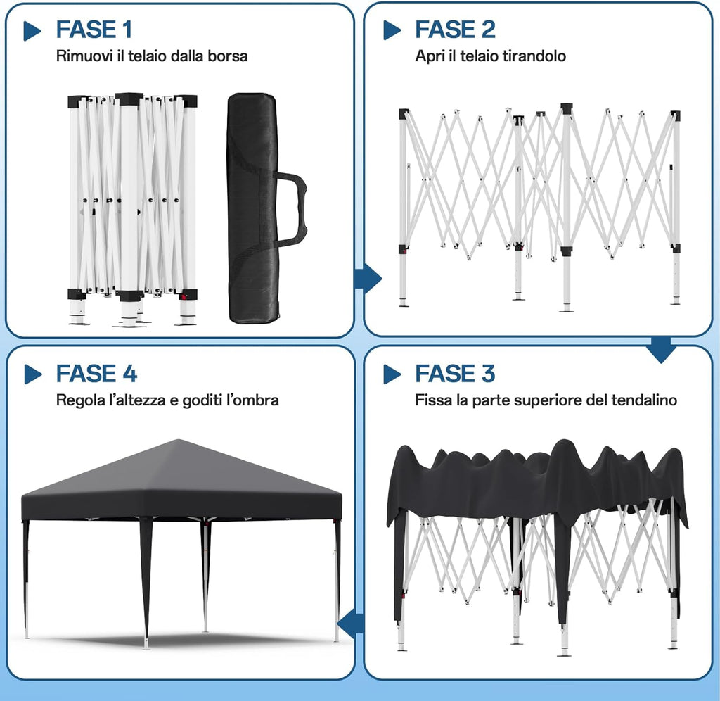 JUMMICO Waterdichte opvouwbare tuinpaviljoen, tuinpaviljoen voor buiten, in hoogte verstelbaar, Barnum UV50+, paviljoen voor kamperen, festivals, strand, tuinen 