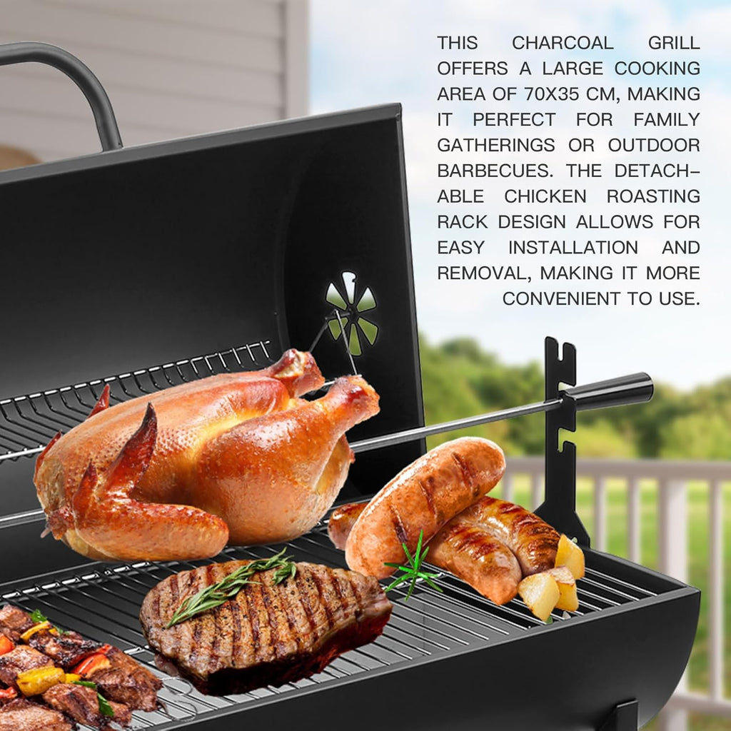 Grill à charbon TEENO, gril de cuisson XXL, gants anti-brûlure, thermomètre, tiroir à cendres,