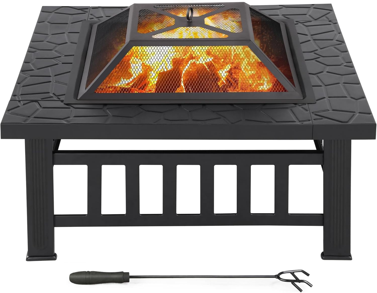 Yaheetech Foyer d'extérieur multifonction carré 3 en 1 avec grille de poker Noir