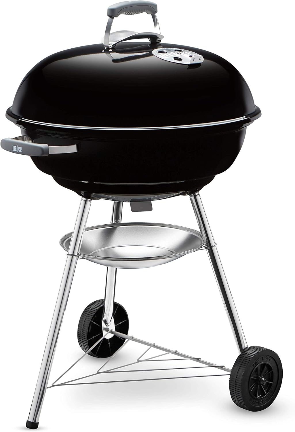 Weber Compact Kettle Houtskoolgrill/Met Statief en Wielen, Hitte- en Roestbestendig Ontwerp, Verchroomd Stalen Grillrooster, 47 cm, Zwart 