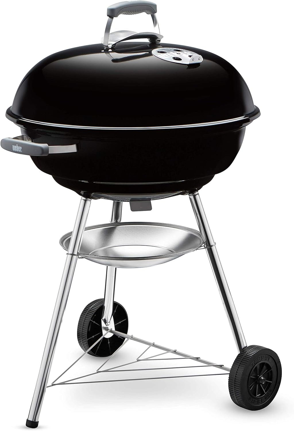 Weber Compact Kettle barbecue au charbon de bois, surface de cuisson Ø 57cm, barbecue avec couvercle et cuve en acier emaillé, trépied et roues, grille chromée - Noir (1321004)