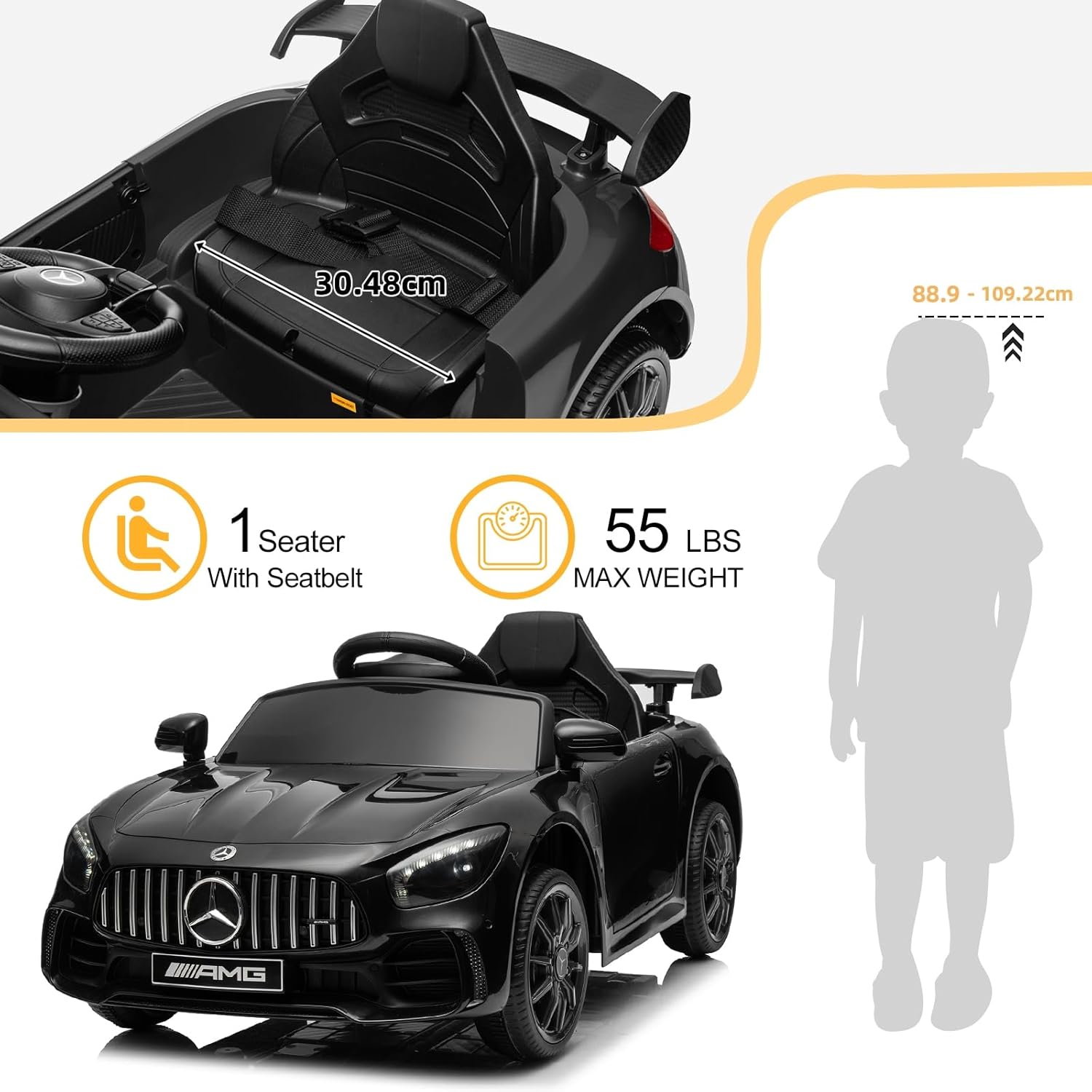 LALAHO Voitures électriques pour Enfants Mercedes Benz AMG avec Télécommande 2.4G, Véhicule électrique Enfant 2 Portes avec MP3 (Blanc)