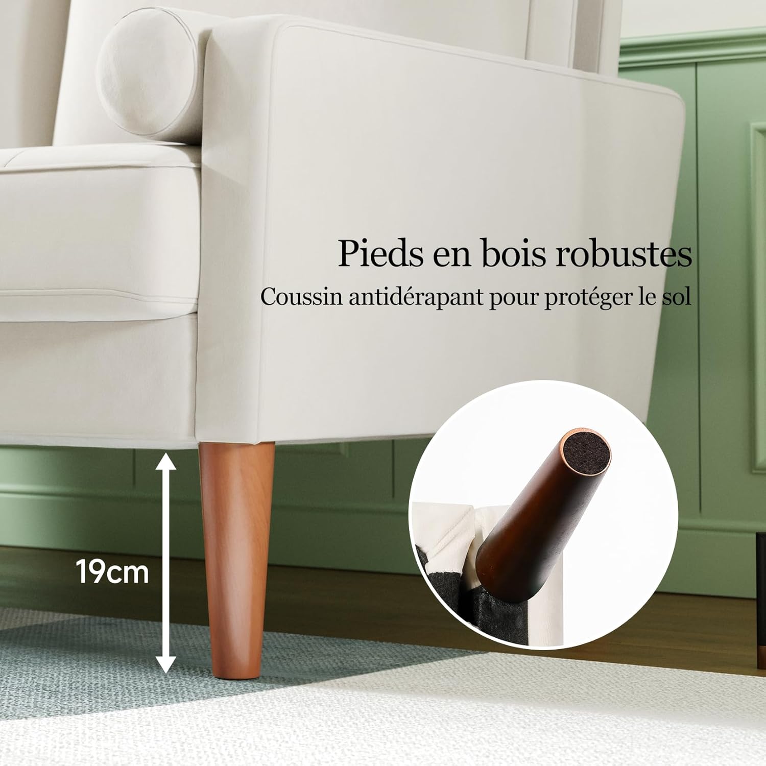 Vesgantti petit canapé gris, canapé en velours avec coussins à ressorts, accoudoirs