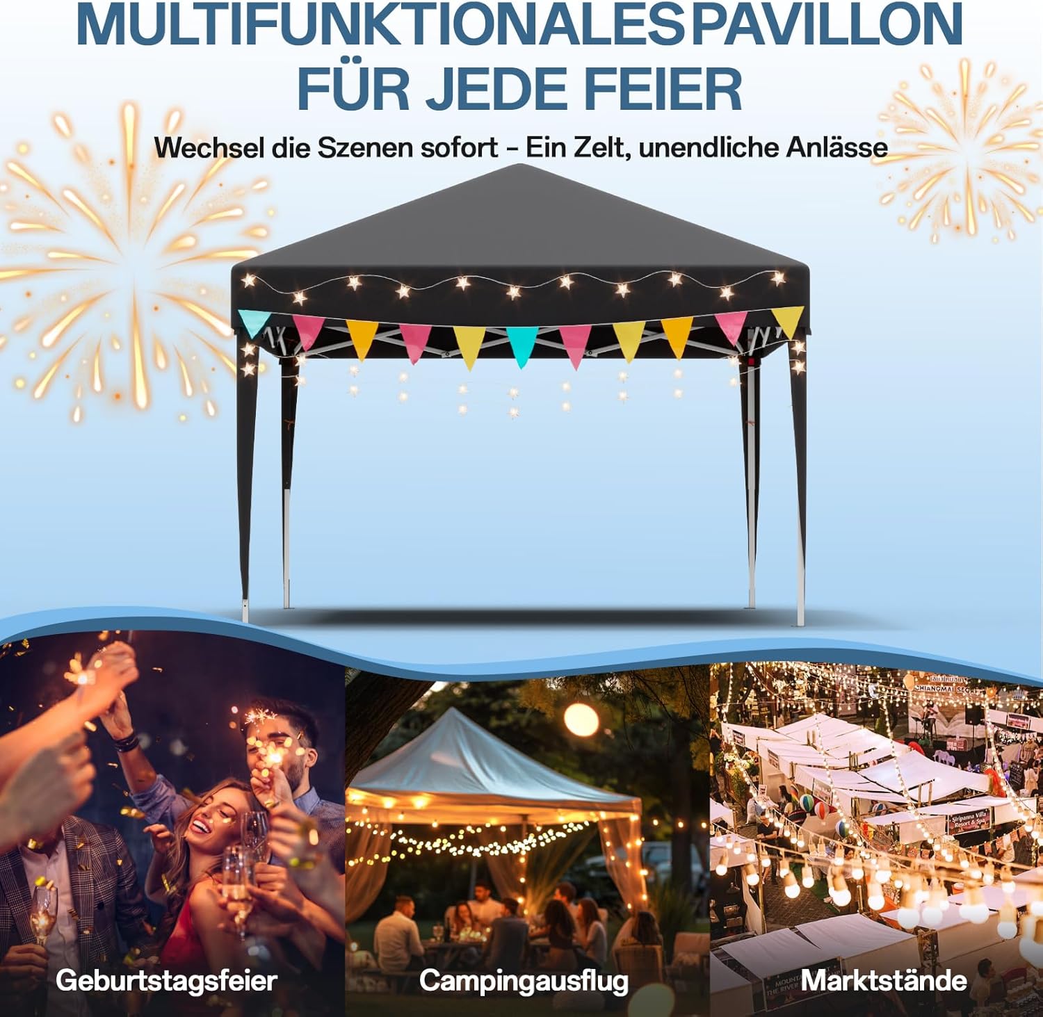 JUMMICO Waterdichte opvouwbare tuinpaviljoen, tuinpaviljoen voor buiten, in hoogte verstelbaar, Barnum UV50+, paviljoen voor kamperen, festivals, strand, tuinen 