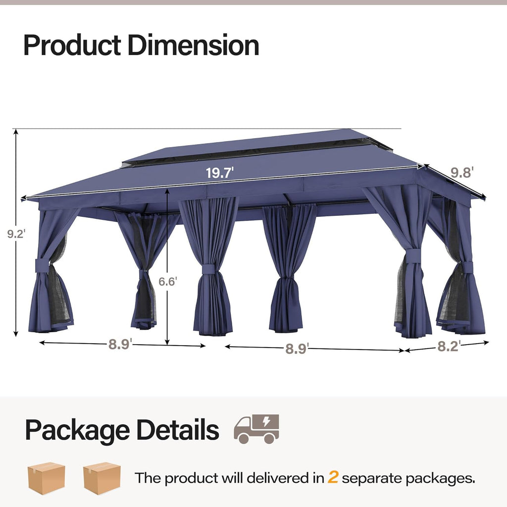 Tente pavillon d'extérieur améliorée à double toit, auvent imperméable UV50+ avec filet et crochets