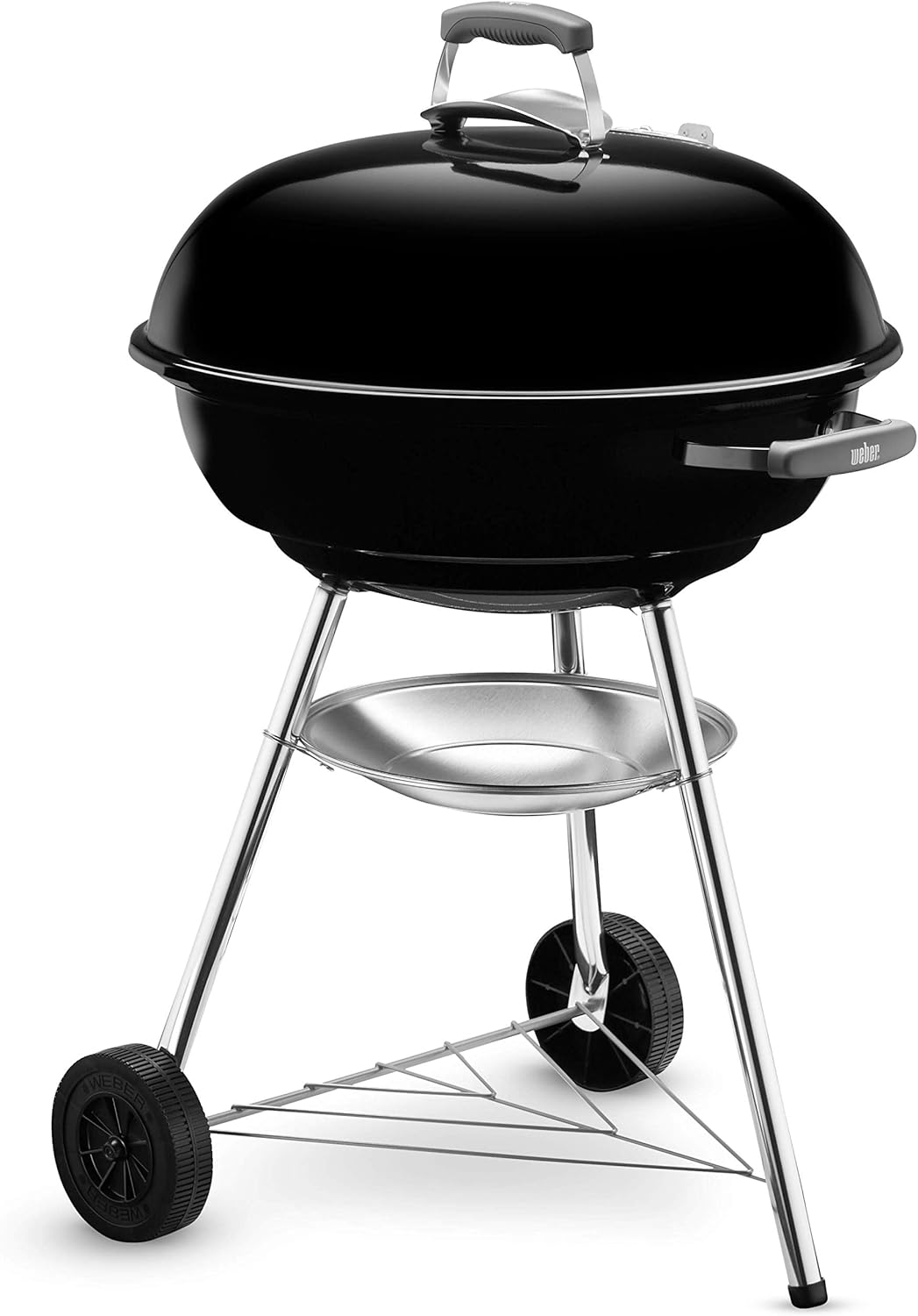 Weber Compact Kettle barbecue au charbon de bois, surface de cuisson Ø 57cm, barbecue avec couvercle et cuve en acier emaillé, trépied et roues, grille chromée - Noir (1321004)