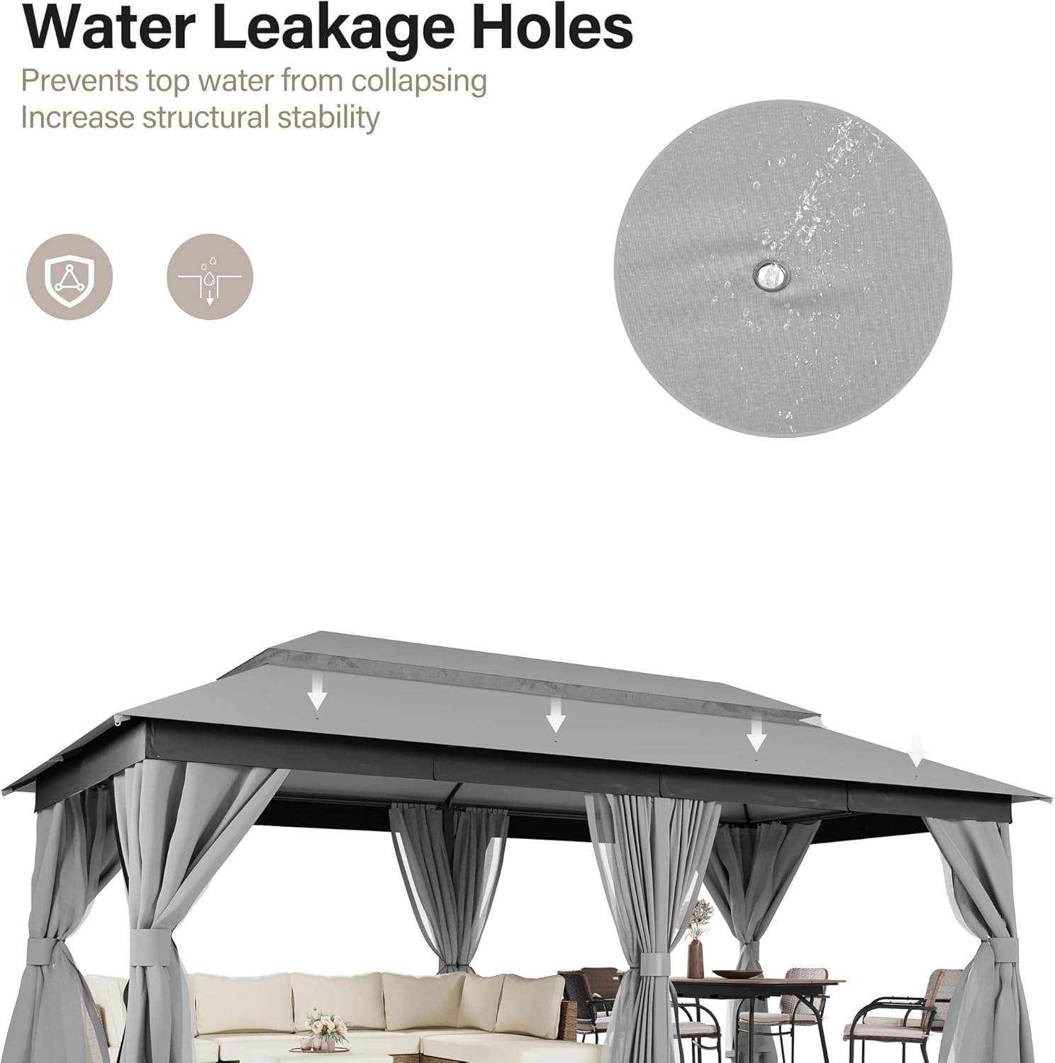 Tente pavillon d'extérieur améliorée à double toit, auvent imperméable UV50+ avec filet et crochets