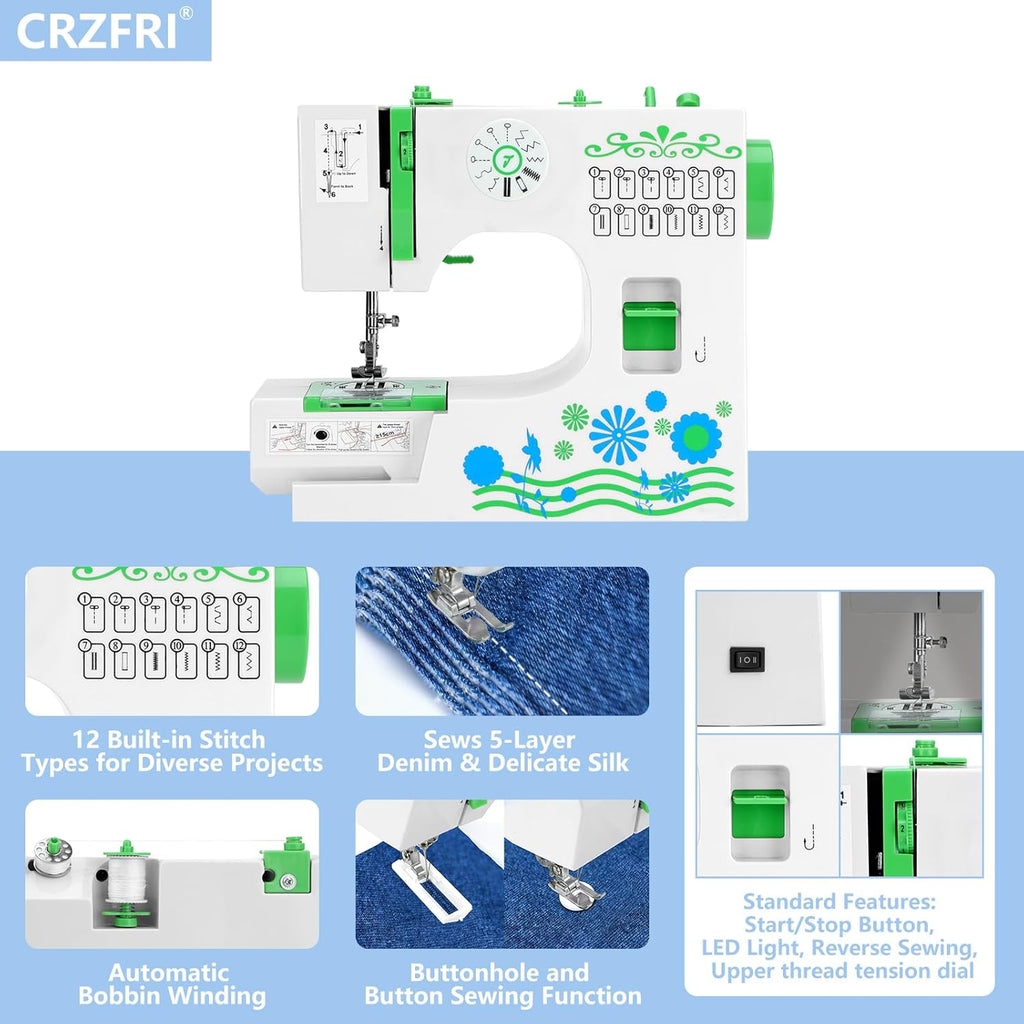 Mini machine à coudre pour débutant avec kit de couture CRZFRI Machine à coudre portable pour bricolage à domicile