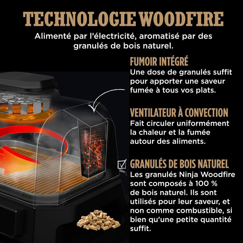 Gril électrique Ninja Woodfire, gril, fumoir et friteuse à air, gril extérieur 7-en-1