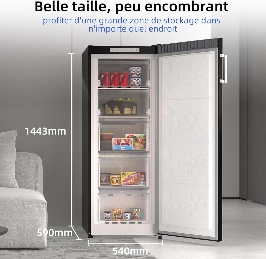 CHiQ Congélateur d'une capacité de 145 L, Congélation rapide, Thermostat réglable Silencieux Porte réversible, Noir, Classe énergétique E