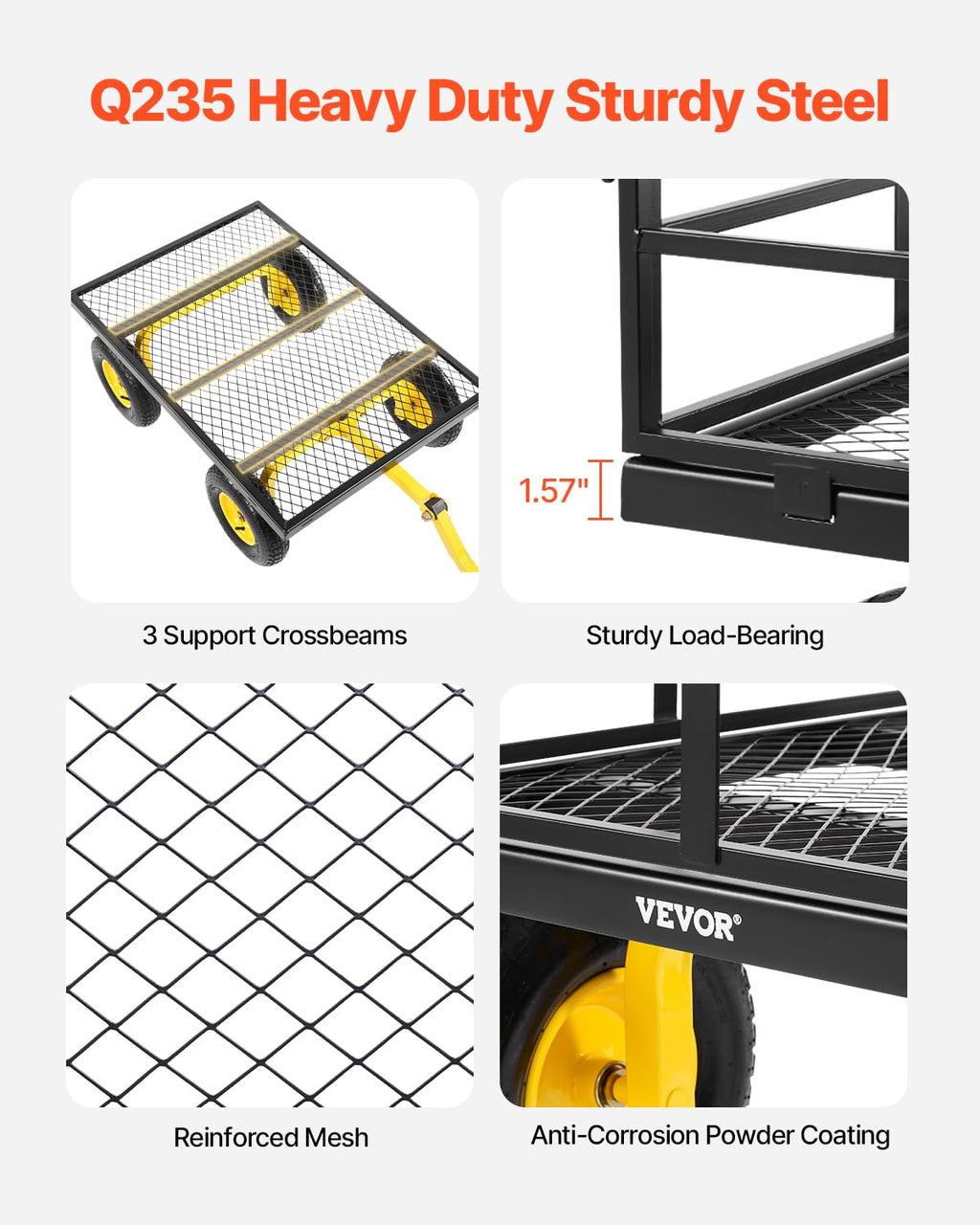 VEVOR chariot de transport de jardin véhicule utilitaire de remorque en métal extérieur robuste