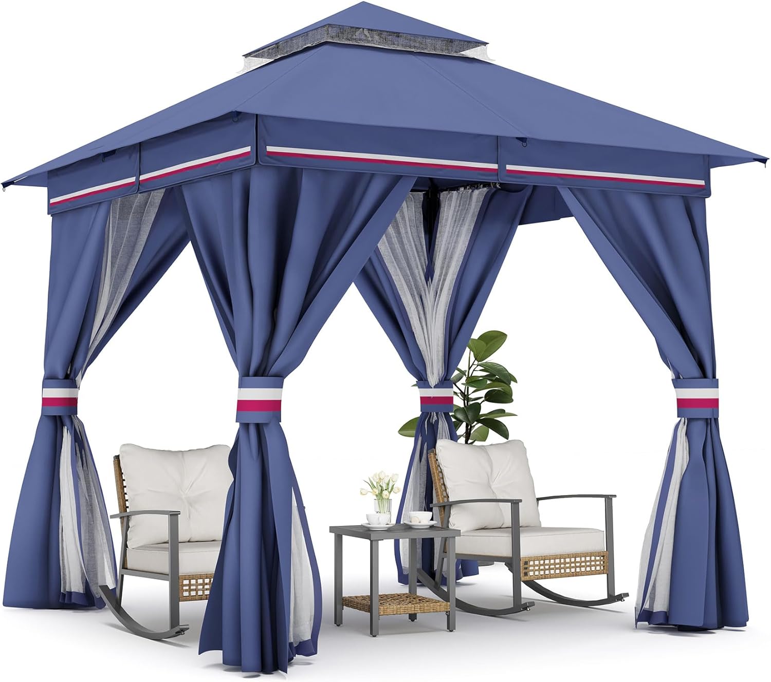 Tente pavillon d'extérieur améliorée à double toit, auvent imperméable UV50+ avec filet et crochets