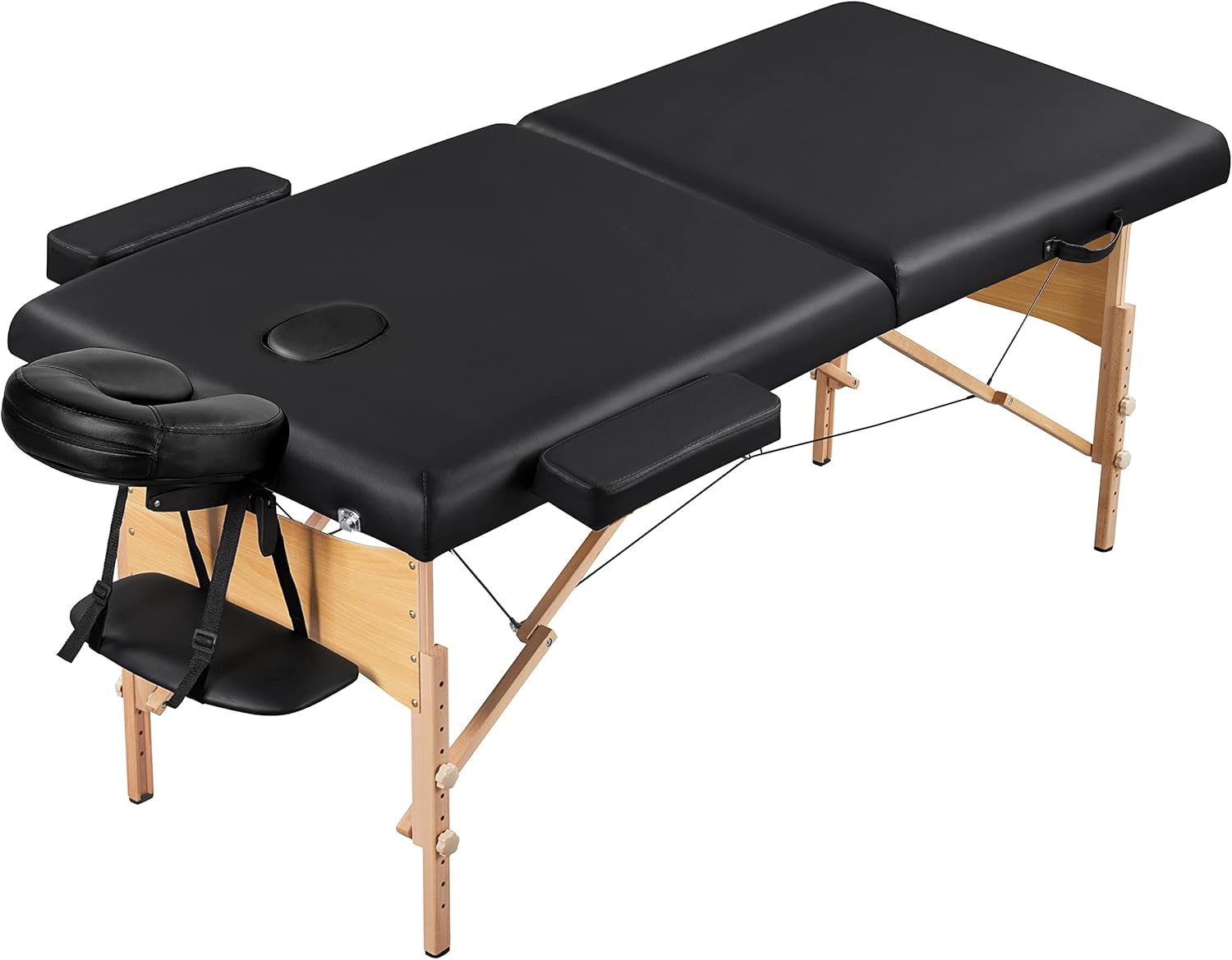 Yaheetech opklapbare massagetafel 70 cm, professioneel massagebed in 2 delen, massief houten tafelbank, cosmetische therapie, zwart 