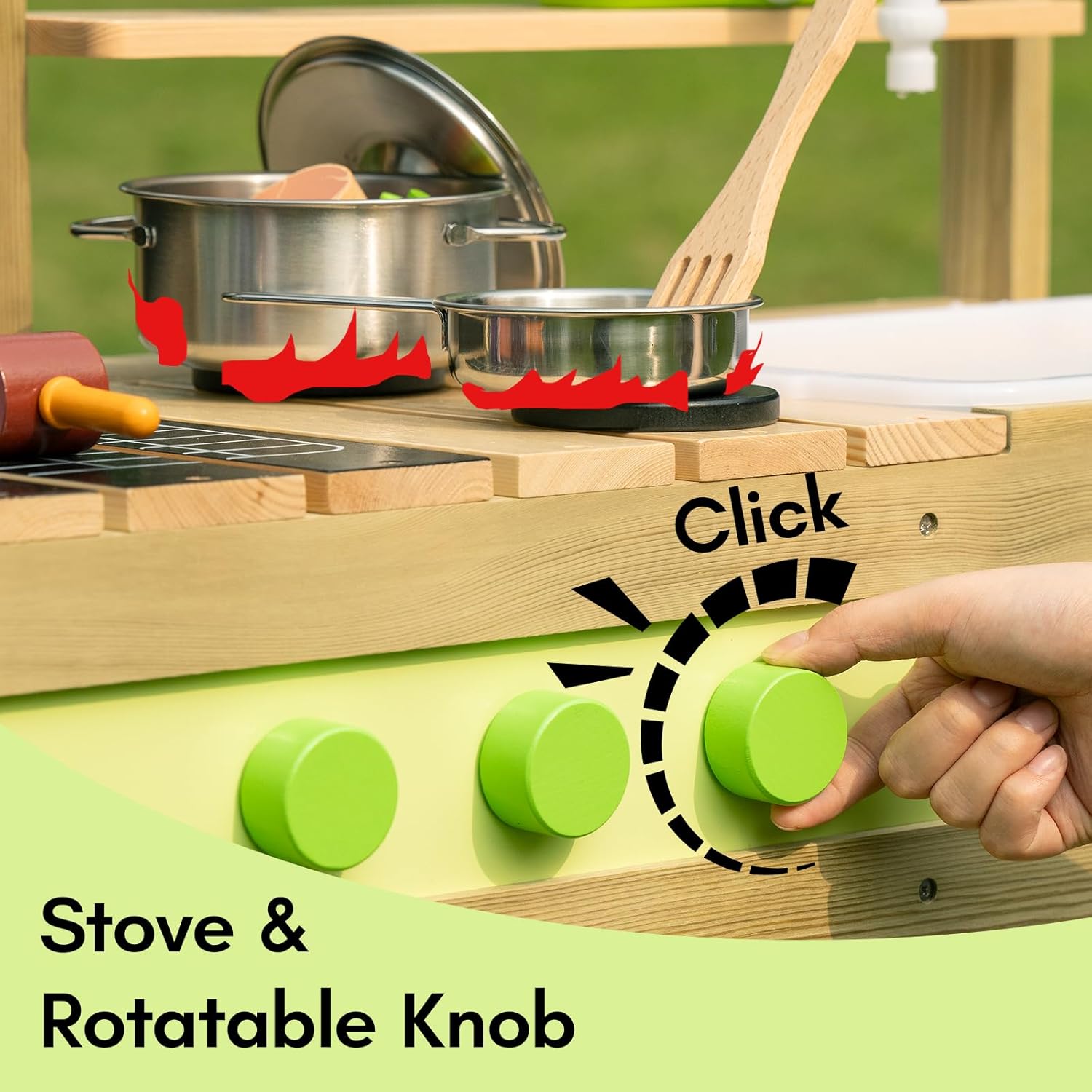 Cuisine extérieure pour enfants, cuisine en bois de luxe pour garçons et filles de 3 à 8 ans, pour jouer à l'intérieur et à l'extérieur, avec évier, casseroles et poêles et accessoires de cuisine