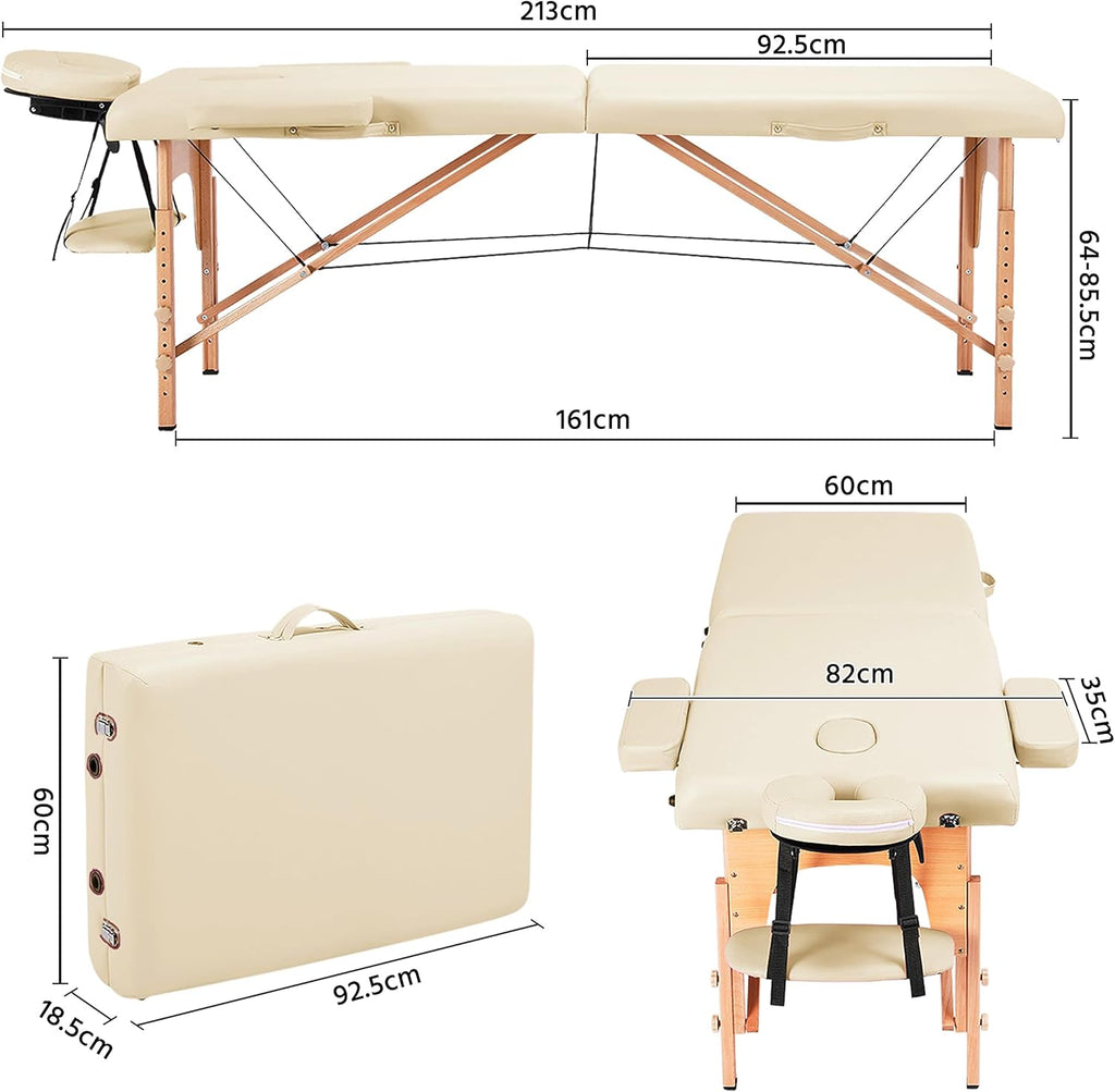 Yaheetech opklapbare massagetafel 70 cm, professioneel massagebed in 2 delen, massief houten tafelbank, cosmetische therapie, zwart 