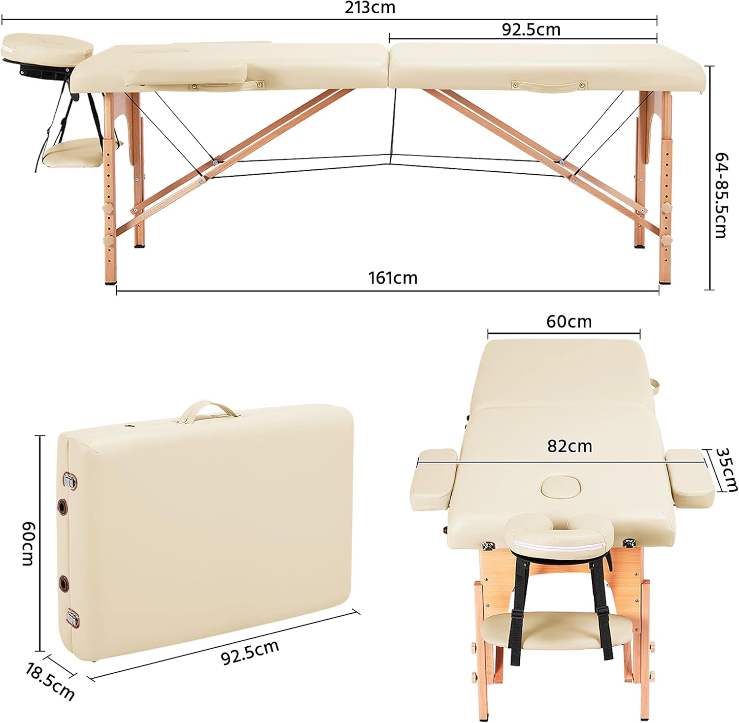 Yaheetech opklapbare massagetafel 70 cm, professioneel massagebed in 2 delen, massief houten tafelbank, cosmetische therapie, zwart 