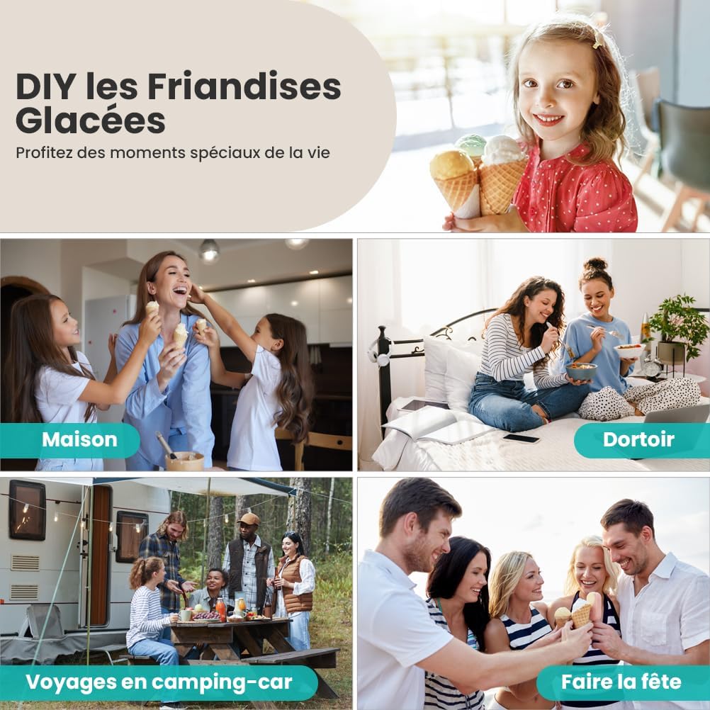 Sorbetiere Turbine a Glace avec Compresseur 2L, Sorbetière Electrique pas de Pré-congélation, Automatique Machine à Glace, LCD Préparation, Livre de recettes, pour Faire Sorbets/Crème Glacée/Gelato