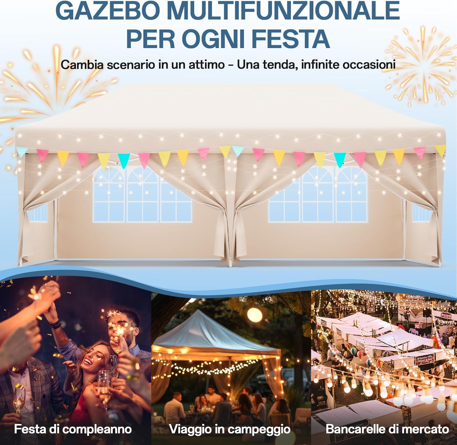 JUMMICO Waterdichte opvouwbare tuinpaviljoen, tuinpaviljoen voor buiten, in hoogte verstelbaar, Barnum UV50+, paviljoen voor kamperen, festivals, strand, tuinen 