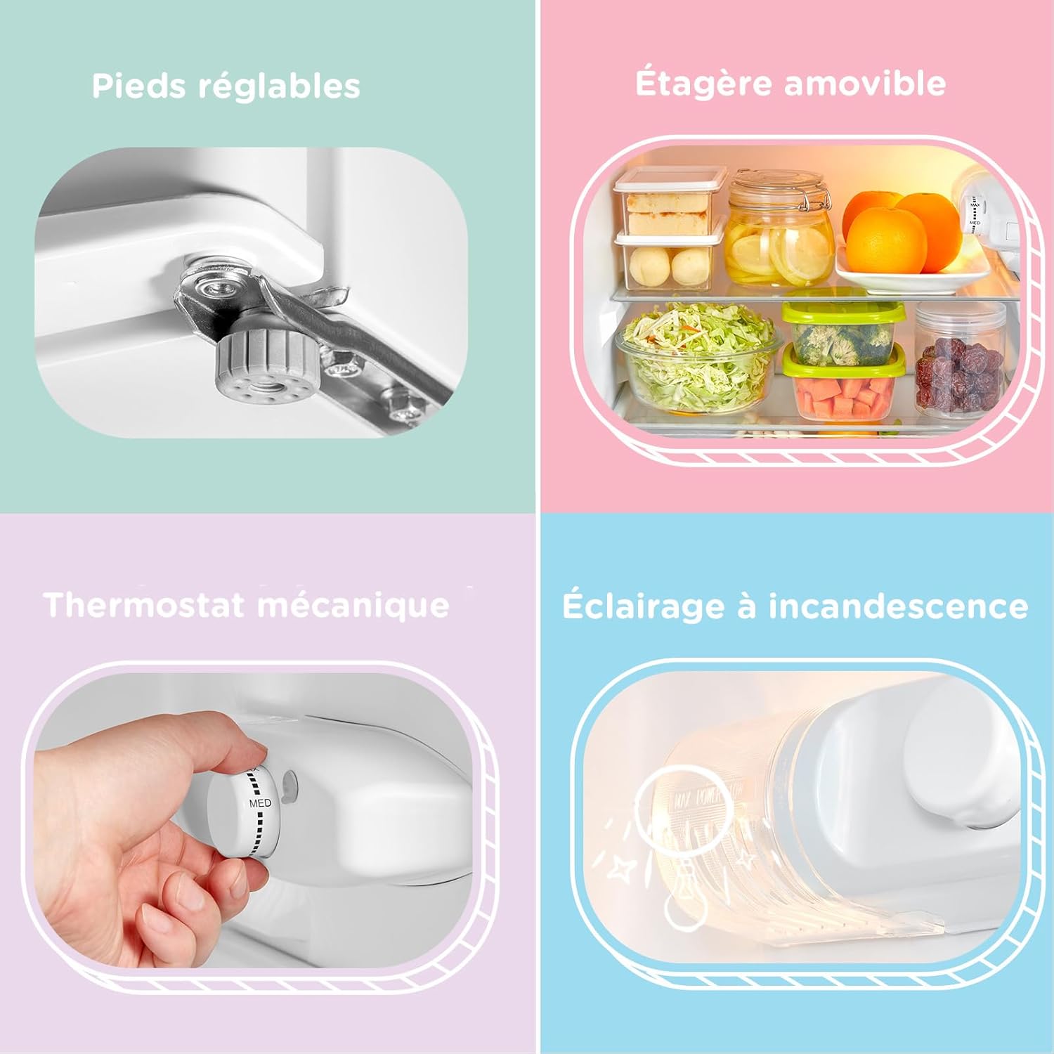 Réfrigérateur-congélateur sous-sol 87 L Compact Avec éclairage Clayettes amovibles Thermostat réglable Porte réversible