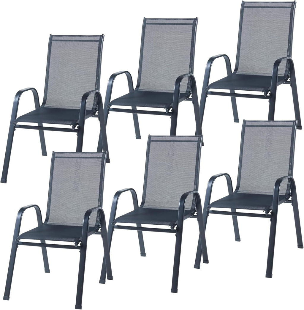 Ensemble de meubles de jardin 7 pièces casa.pro avec table à manger et 6 chaises Ensemble de meubles pour terrasse extérieure Patio Balcon Acier Verre trempé Textilène PVC Polyester