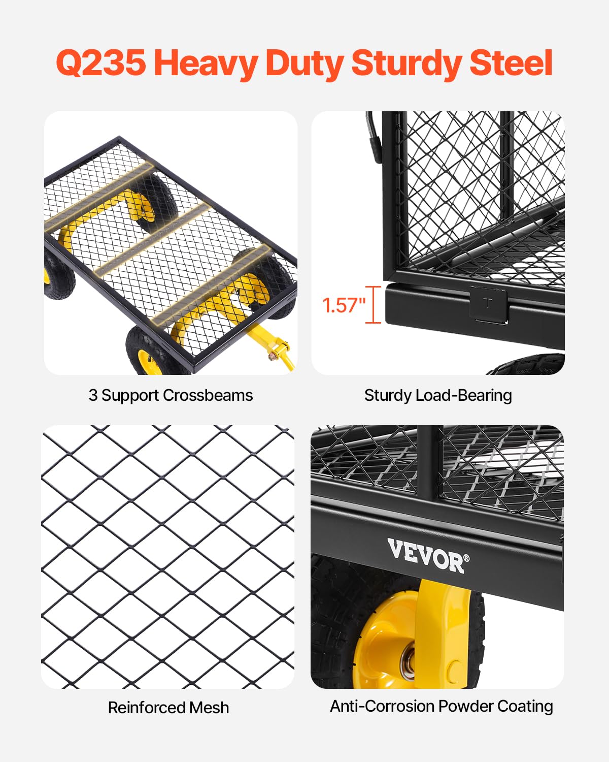 VEVOR chariot de transport de jardin véhicule utilitaire de remorque en métal extérieur robuste
