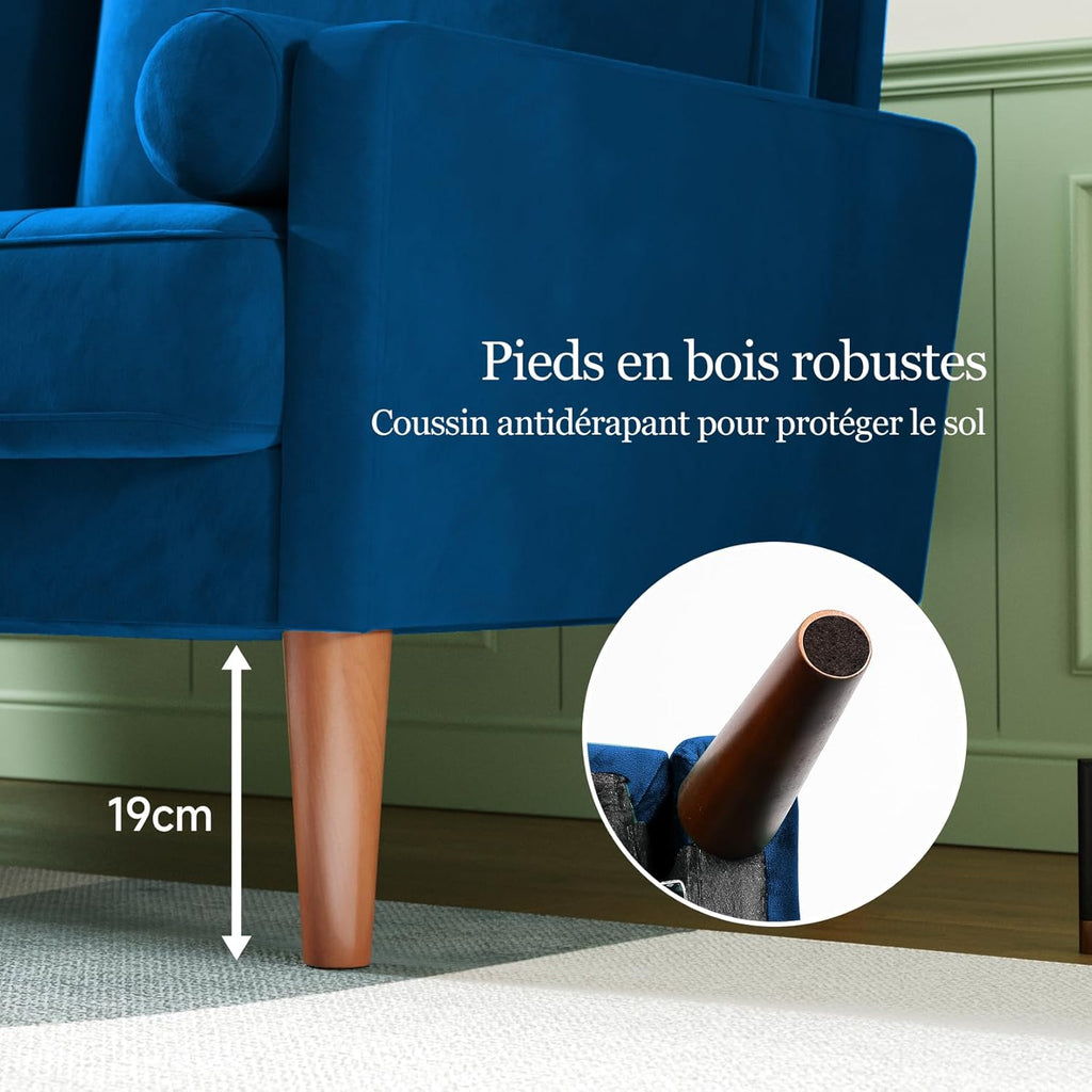 Vesgantti petit canapé gris, canapé en velours avec coussins à ressorts, accoudoirs